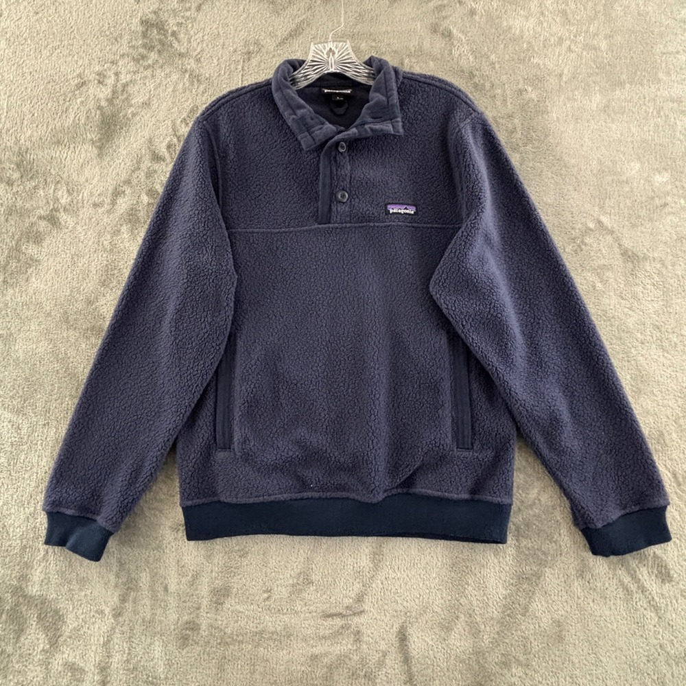 Patagonia Shearling Button‎ Pullover Mens S New Navy Blue Fleece Pockets 26140